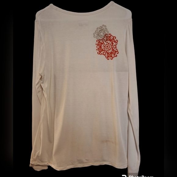 MARMOT Cream Scoop Neck Athletic Performance Pullover Embroidery Print Top  XL - Picture 2 of 12